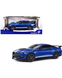 2020 Ford Mustang Shelby GT500 Fast Track Ford Performance Blue Metallic with White Stripes 1/18 Diecast Model Car by Solido