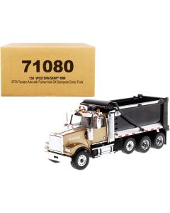 Western Star 4900 SFFA Tandem with Pusher Axle OX Stampede Dump Truck Gold and Black "Transport Series" 1/50 Diecast Model by Diecast Masters