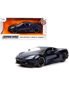 2020 Chevrolet Corvette Stingray C8 Dark Blue Metallic "Hyper-Spec" Series 1/24 Diecast Model Car by Jada