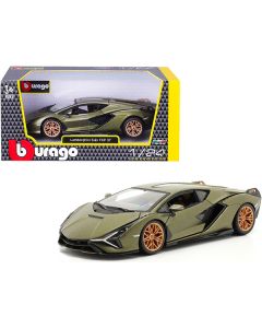 Lamborghini Sian FKP 37 Matt Green Metallic with Copper Wheels 1/24 Diecast Model Car by Bburago