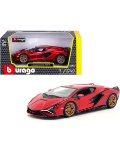 Lamborghini Sian FKP 37 Candy Red with Copper Wheels 1/24 Diecast Model Car by Bburago