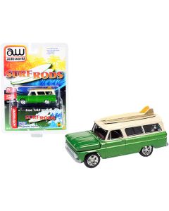 1965 Chevrolet Suburban Green Metallic and Cream with Two Surfboards "Surf Rods" Limited Edition to 3600 pieces Worldwide 1/64 Diecast Model Car by Auto World