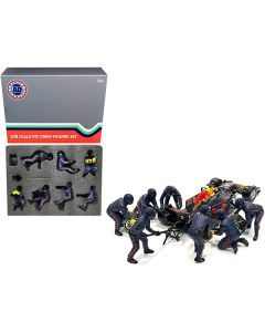 Formula One F1 Pit Crew 7 Figurine Set Team Blue Release II for 1/18 Scale Models by American Diorama