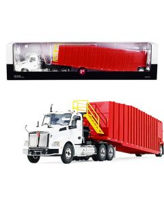 Kenworth T880 Winch Truck with Pinnacle Frac Tank Trailer White and Viper Red 1/34 Diecast Model by First Gear