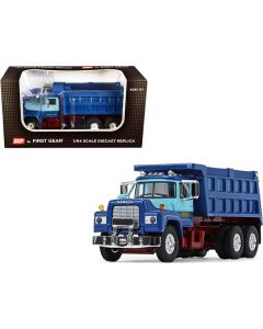 Mack R Model Tandem Axle Dump Truck "Sid Kamp" Dark Blue and Light Blue 1/64 Diecast Model by DCP/First Gear