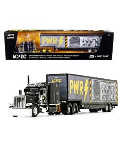 Peterbilt 389 63" Mid-Roof Sleeper Cab with Kentucky Moving Trailer "AC/DC Power Up" Black 1/64 Diecast Model by DCP/First Gear