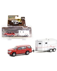 2021 Chevrolet Tahoe Cherry Red Pearl with White Horse Trailer "Hitch & Tow" Series 23 1/64 Diecast Model Car by Greenlight