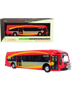 Proterra ZX5 Battery-Electric Transit Bus DC Circulator "Lincoln Memorial" (Washington D.C.) Red and Gray with Yellow Stripes "The Bus & Motorcoach Collection" 1/87 (HO) Diecast Model by Iconic Replicas