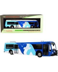 Proterra ZX5 Battery-Electric Transit Bus #140 Express "Mission College" Santa Clara Valley (California) White and Blue "The Bus & Motorcoach Collection" 1/87 (HO) Diecast Model by Iconic Replicas