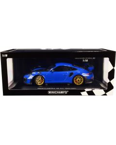 2018 Porsche 911 GT2RS (991.2) Blue with Carbon Hood and Golden Wheels Limited Edition to 300 pieces Worldwide 1/18 Diecast Model Car by Minichamps