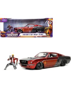 1967 Ford Mustang Shelby GT-500 Red Metallic and Gray Metallic with Star-Lord Diecast Figurine "Guardians of the Galaxy" "Marvel" Series 1/24 Diecast Model Car by Jada