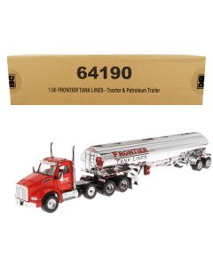 Kenworth T880 SBFA Tandem Day Cab Truck with Pusher Axle and Heil FD9300/DT-C4 Petroleum Tanker Trailer "Frontier Tank Lines" Red and Chrome "Transport Series" Limited Edition to 500 pieces Worldwide 1/50 Diecast Model by Diecast Masters