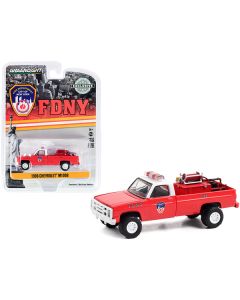 1986 Chevrolet M1008 Pickup Truck Red with White Top with Fire Equipment and Hose and Tank "Fire Department City of New York" (FDNY) "Hobby Exclusive" 1/64 Diecast Model Car by Greenlight