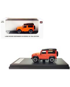 Land Rover Defender 90 Works V8 Bright Orange with Black Top "70th Edition" 1/64 Diecast Model Car by LCD Models