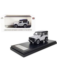 Land Rover Defender 90 Works V8 Silver Metallic with Black Top "70th Edition" 1/64 Diecast Model Car by LCD Models