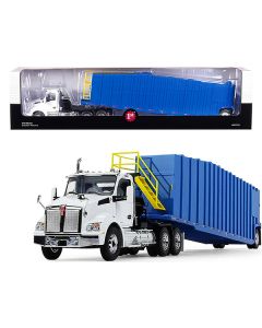 Kenworth T880 Winch Truck with Pinnacle Frac Tank Trailer White and Light Grabber Blue 1/34 Diecast Model by First Gear