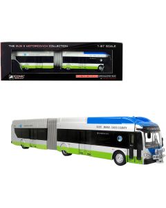 New Flyer Xcelsior XN-60 Aerodynamic Articulated Bus #11 "Miami-Dade County" Silver and Blue with Green Stripe "The Bus & Motorcoach Collection" 1/87 (HO) Diecast Model by Iconic Replicas