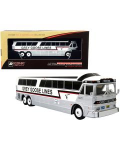 MCI MC-7 Challenger Intercity Coach "Grey Goose Lines" Winnipeg (Canada) White and Silver with Stripes "Vintage Bus & Motorcoach Collection" 1/87 (HO) Diecast Model by Iconic Replicas