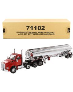 Kenworth T880 Day Cab Tandem Truck with Pusher-Axle and Heil Fleet Duty 9300/DT-C4 Petroleum Tanker Trailer Red and Chrome "Transport Series" 1/50 Diecast Model by Diecast Masters