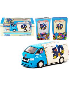 Toyota Hiace Widebody Van "Mr. Men Little Miss 50th Anniversary" (1971-2021) with METAL OIL CAN 1/64 Diecast Model Car by Tarmac Works