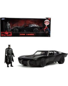 Batmobile Matt Black with Lights with Batman Diecast Figurine "The Batman" (2022) Movie "DC Comics" 1/18 Diecast Model Car by Jada