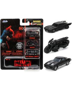 "The Batman" (2022) Movie 3 piece Set "DC Comics" "Nano Hollywood Rides" Series Diecast Model Cars by Jada