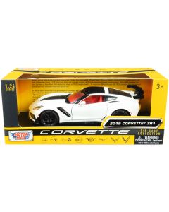 2019 Chevrolet Corvette C7 ZR1 White and Black with Red Interior "History of Corvette" Series 1/24 Diecast Model Car by Motormax