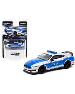 Ford Mustang GT "Polizei" German Police Silver and Blue "Global64" Series 1/64 Diecast Model Car by Tarmac Works