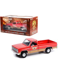 1982 GMC K-2500 Sierra Grande Wideside Pickup Truck with Trailer Hitch Red "Busted Knuckle Garage" 1/18 Diecast Model Car by Greenlight