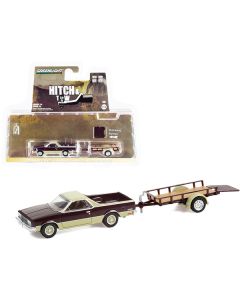 1984 Chevrolet El Camino Conquista Maroon Metallic and Beige with Utility Trailer "Hitch & Tow" Series 24 1/64 Diecast Model Car by Greenlight