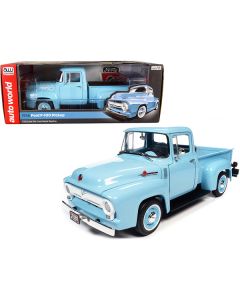 1956 Ford F-100 Mild Custom Pickup Truck Diamond Blue 1/18 Diecast Model Car by Auto World