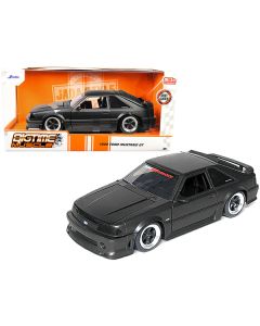 1989 Ford Mustang GT 5.0 Matt Black Metallic with Matt Black Hood "Bigtime Muscle" Series 1/24 Series Diecast Model Car by Jada