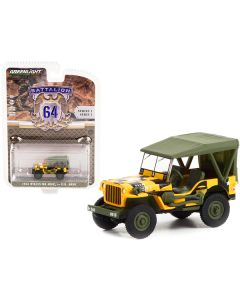 1943 Willys MB Jeep Yellow and Black with Green Top "Follow Me" U.S. Army "Battalion 64" Release 1 1/64 Diecast Model Car by Greenlight