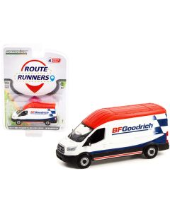 2017 Ford Transit LWB High Roof Van White and Blue with Red Top "BFGoodrich" "Route Runners" Series 4 1/64 Diecast Model Car by Greenlight