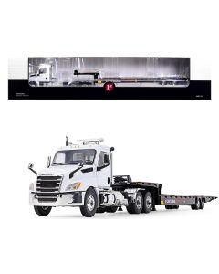 2018 Freightliner Cascadia Day Cab with Fontaine Traverse HT Hydraulic Tail Trailer White and Black 1/34 Diecast Model by First Gear