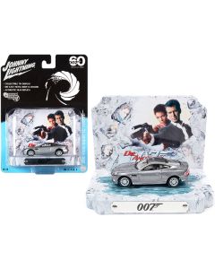 2002 Aston Martin V12 Vanquish Tungsten Silver Metallic with Collectible Tin Display "007" (James Bond) "Die Another Day" (2002) Movie "60 Years Of Bond" 1/64 Diecast Model Car by Johnny Lightning