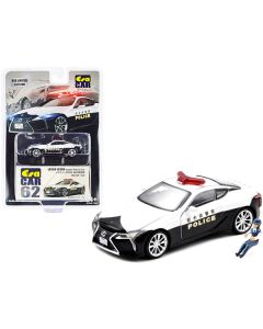 Lexus LC500 Black and White "Japan Police" with Police Officer Figurine Limited Edition to 1200 pieces 1/64 Diecast Model Car by Era Car