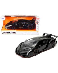 Lamborghini Veneno Matt Black "Hyper-Spec" Series 1/24 Diecast Model Car by Jada