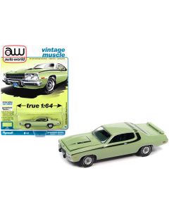 1973 Plymouth Road Runner 440 Mist Green with Black Stripes and Green Interior "Vintage Muscle" Limited Edition to 14910 pieces Worldwide 1/64 Diecast Model Car by Auto World