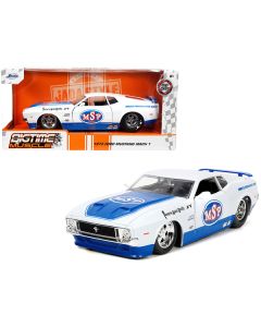 1973 Ford Mustang Mach 1 "MSP" White Metallic and Blue "Bigtime Muscle" Series 1/24 Diecast Model Car by Jada