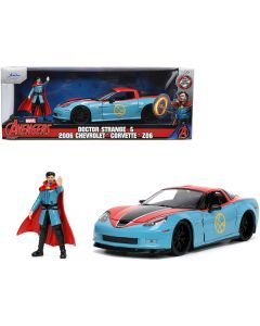 2006 Chevrolet Corvette Z06 Red and Blue with Doctor Strange Diecast Figurine "Avengers" "Marvel" Series "Hollywood Rides" 1/24 Diecast Model Car by Jada