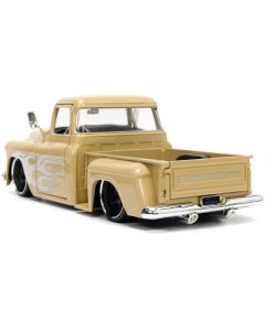 1955 Chevrolet Stepside Pickup Truck Tan with White and Silver Flames with Extra Wheels "Just Trucks" Series 1/24 Diecast Model Car by Jada