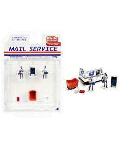 "Mail Service" 6 piece Diecast Set (2 Male Mail Carrier Figurines and 4 Accessories) Limited Edition to 4800 pieces Worldwide for 1/64 Scale Models by American Diorama