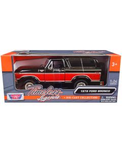 1978 Ford Bronco Ranger XLT with Spare Tire Black and Red "Timeless Legends" Series 1/24 Diecast Model Car by Motormax