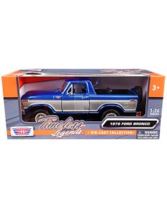 1978 Ford Bronco Ranger XLT (Open Top) with Spare Tire Blue Metallic and Silver "Timeless Legends" Series 1/24 Diecast Model Car by Motormax