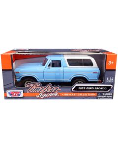 1978 Ford Bronco Custom Light Blue and White "Timeless Legends" Series 1/24 Diecast Model Car by Motormax