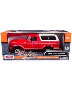 1978 Ford Bronco Custom Red and White "Timeless Legends" Series 1/24 Diecast Model Car by Motormax