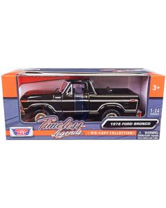 1978 Ford Bronco Custom (Open Top) Black "Timeless Legends" Series 1/24 Diecast Model Car by Motormax