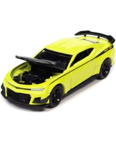 2019 Chevrolet Camaro Nickey ZL1 1LE Shock Yellow with Matt Black Hood and Stripes "Modern Muscle" Limited Edition to 14670 pieces Worldwide 1/64 Diecast Model Car by Auto World