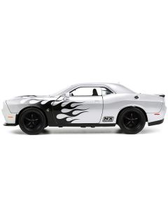 2015 Dodge Challenger SRT Hellcat Silver Metallic with Flames "Nitrous Express" "Bigtime Muscle" Series 1/24 Diecast Model Car by Jada